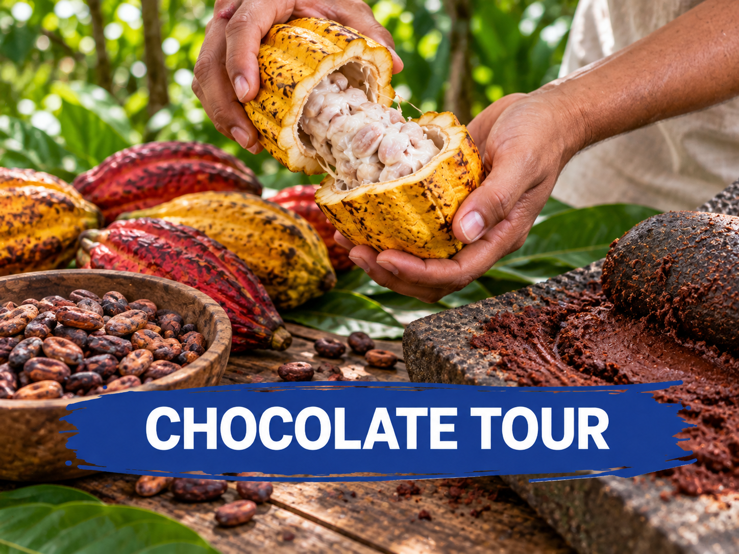 Chocolate Tour: cacao pods, beans and chocolate preparation