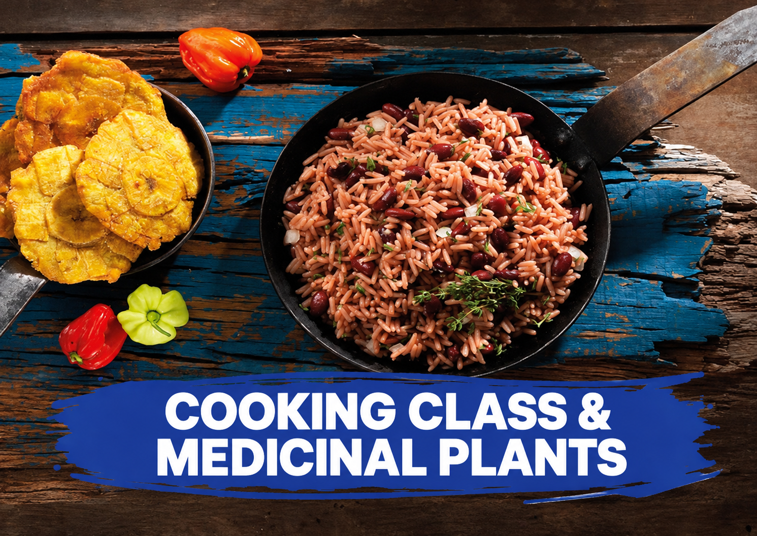 Cooking Class experience with blue brush title